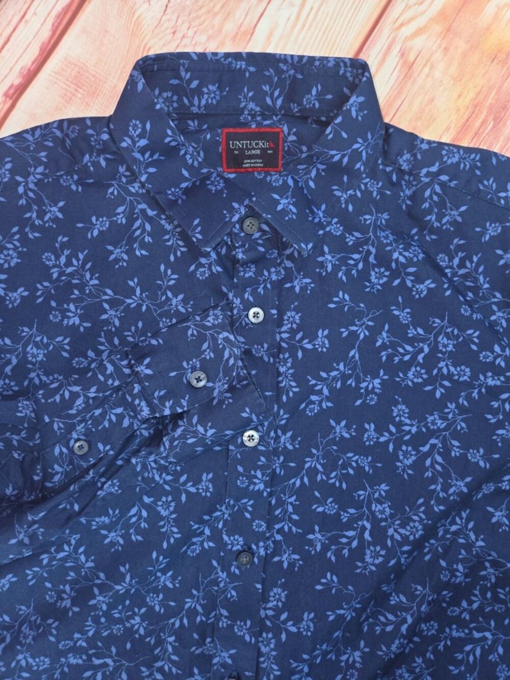Untuckit Mens Navy Floral Button Down Shirt Large